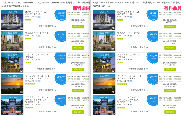 JIFUトラベル無料・有料会員比較